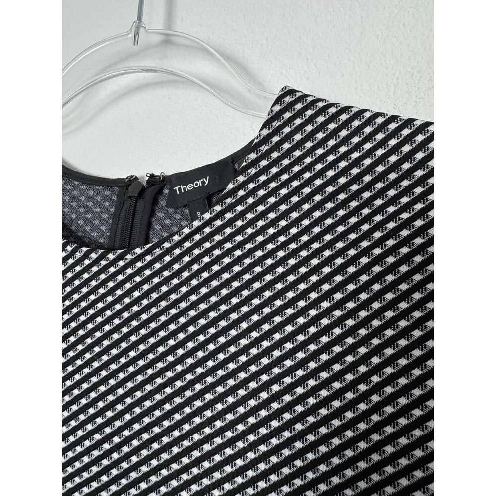 Theory Dress Womens 8 Black White Stripe Knit Sheath Half Sleeve Elegant - Picture 9 of 12